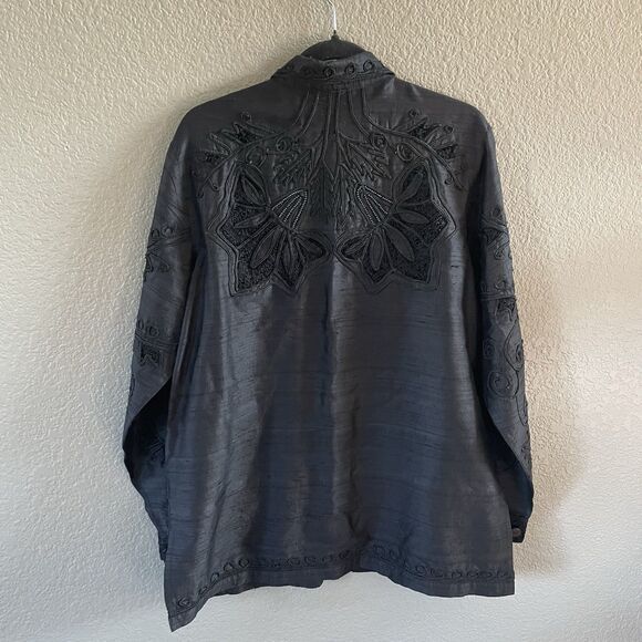 Vintage Sandy Starkman Jacket Large Black Silk Embroidered Beaded Art To Wear - Picture 2 of 14